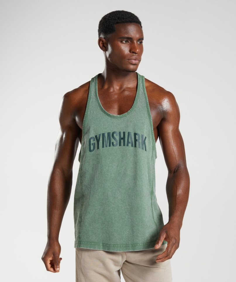 Podkoszulki Gymshark Power Washed Stringer Męskie Zielone | PL 374VYA